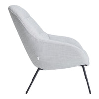 Light gray upholstered lounge chair with sleek black metal legs and a smooth, modern silhouette.