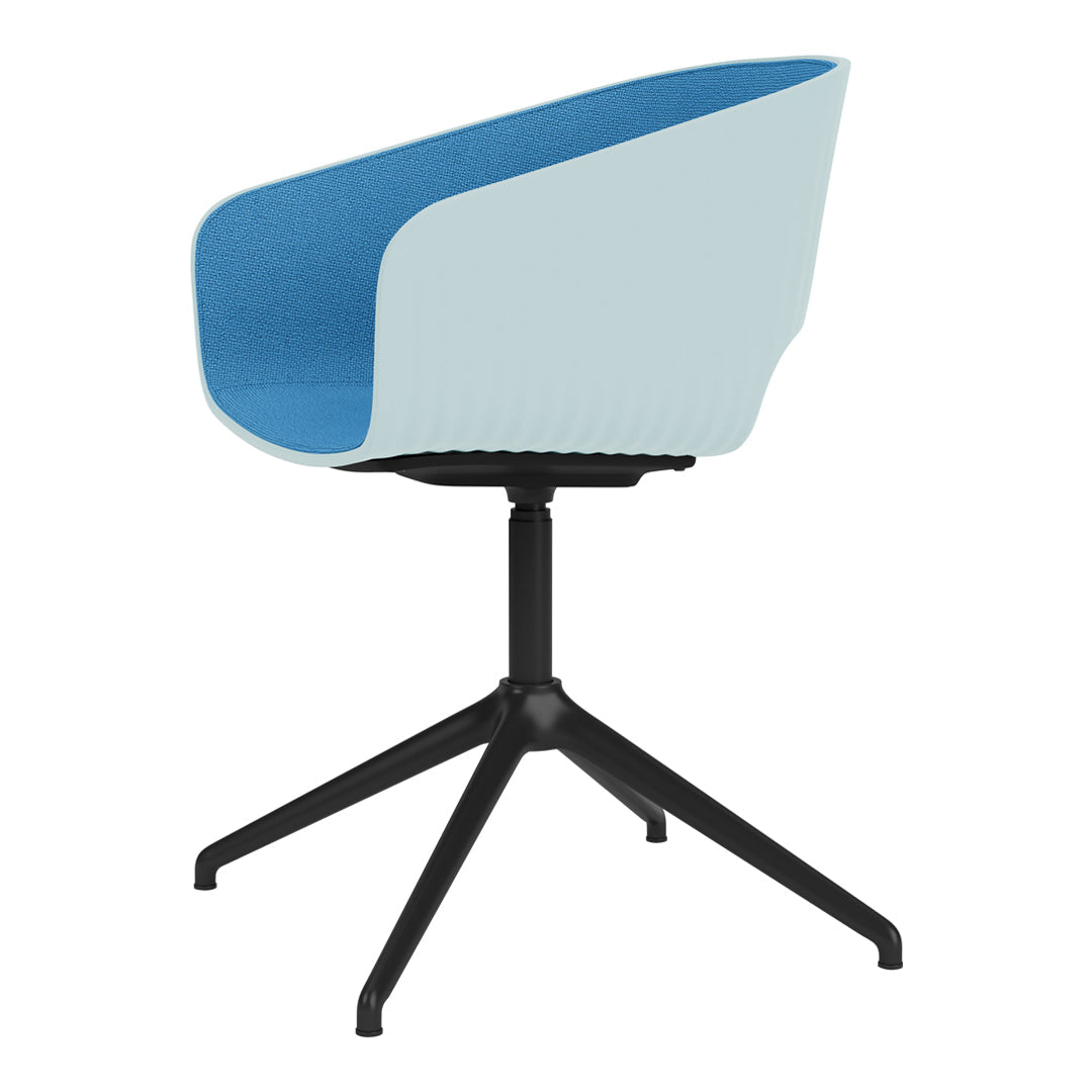 Light blue and teal chair with a sleek design and black base, perfect for modern spaces.