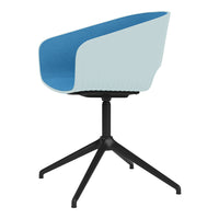 Light blue and teal chair with a sleek design and black base, perfect for modern spaces.