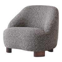 Cozy gray upholstered armchair with a textured pattern and dark wood legs, perfect for modern living spaces.