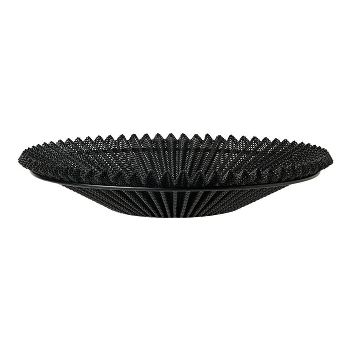 Black fluted bowl with a textured surface and deep ridges, perfect for modern decor or serving.