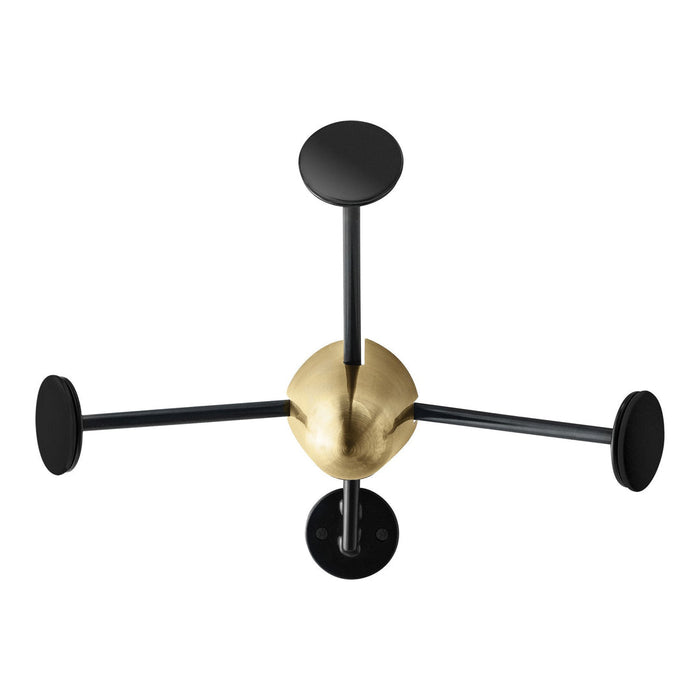 Modern chandelier featuring a stylish black and gold color scheme with sleek geometric shapes. Ideal for contemporary decor.