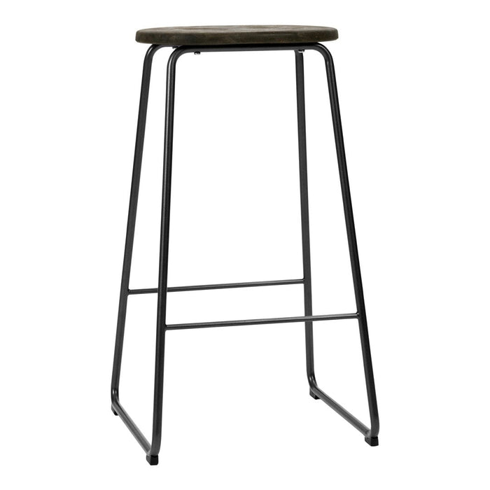 Black metal frame with a rustic wooden seat, featuring a smooth dark finish. Ideal for modern or industrial decor.