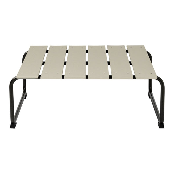 Light beige slatted top on a black metal frame, offering a minimalist and modern design. Perfect for versatile decor.