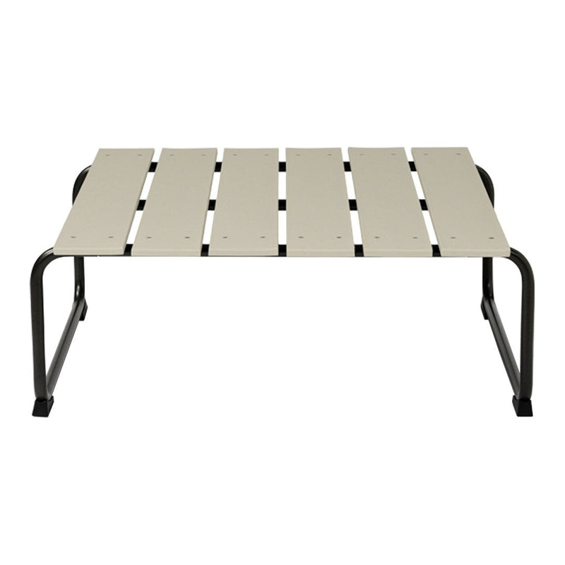 Light beige slatted top on a black metal frame, offering a minimalist and modern design. Perfect for versatile decor.