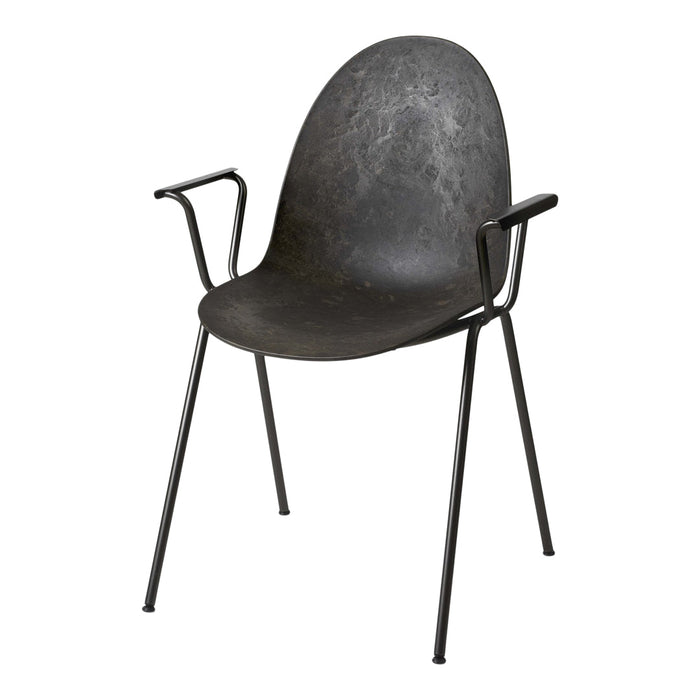 Sleek black chair with a smooth matte finish and minimalist metal frame. Perfect for modern decor.
