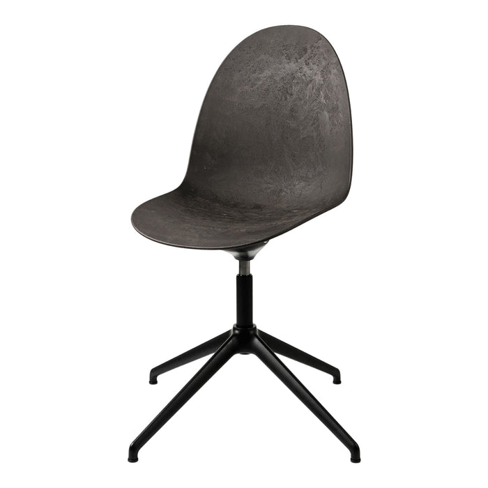 Modern grey chair with a smooth, matte finish and a stylish black metal base. Perfect for contemporary decor.