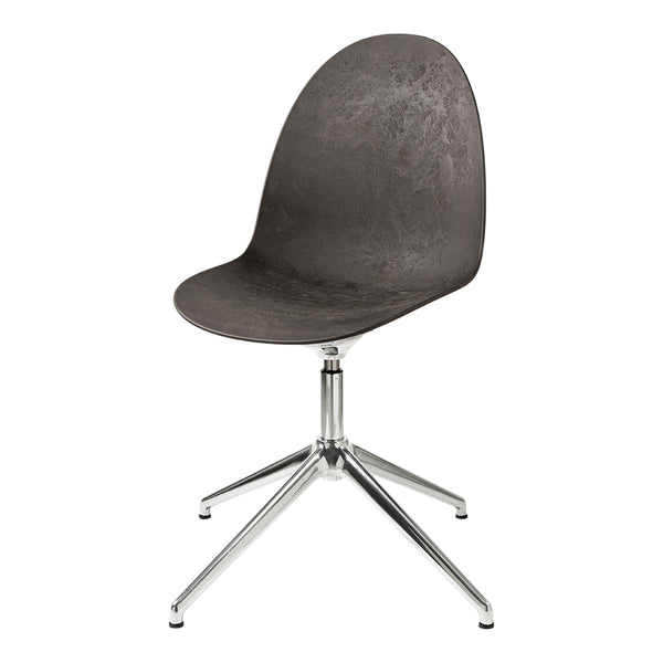 Stylish black chair with a smooth surface and modern chrome base, perfect for contemporary decor.