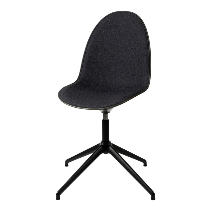 Stylish black swivel chair with a sleek, minimalist design and soft fabric upholstery. Perfect for modern decor.
