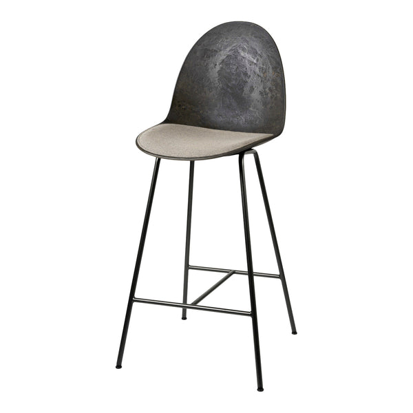Modern bar stool featuring a sleek gray seat with a textured finish and a black metal frame. Ideal for contemporary decor.