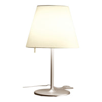 Modern white lamp with a tapered shade and sleek silver base, perfect for any contemporary decor.