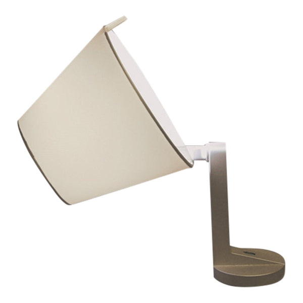 Modern desk lamp featuring a sleek silver base and a neutral white shade, perfect for any contemporary workspace.