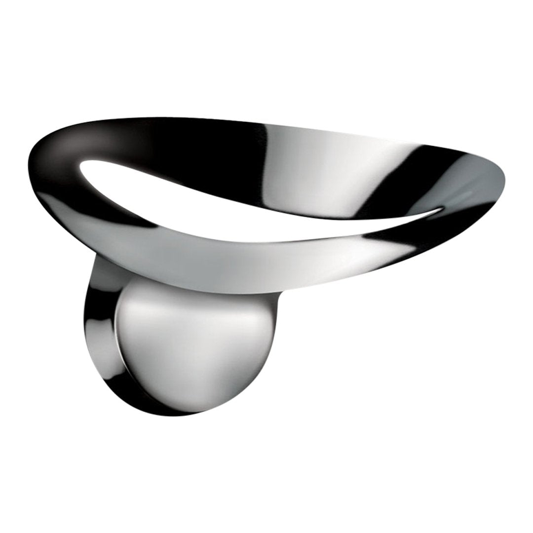 Sleek chrome bowl with smooth, reflective surfaces and modern, flowing design. Ideal for contemporary decor.