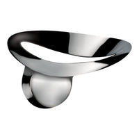 Sleek chrome bowl with smooth, reflective surfaces and modern, flowing design. Ideal for contemporary decor.