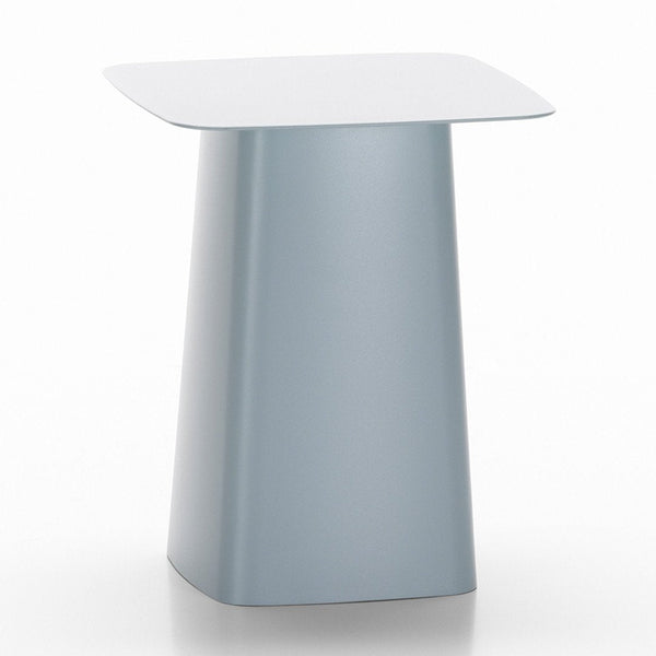 Modern light blue side table with a sleek, minimalist design and a smooth, white top. Perfect for contemporary decor.