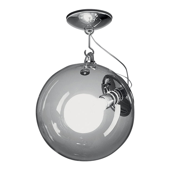 Stylish chrome pendant light with a clear glass globe and round, minimalist design. Perfect for modern decor.