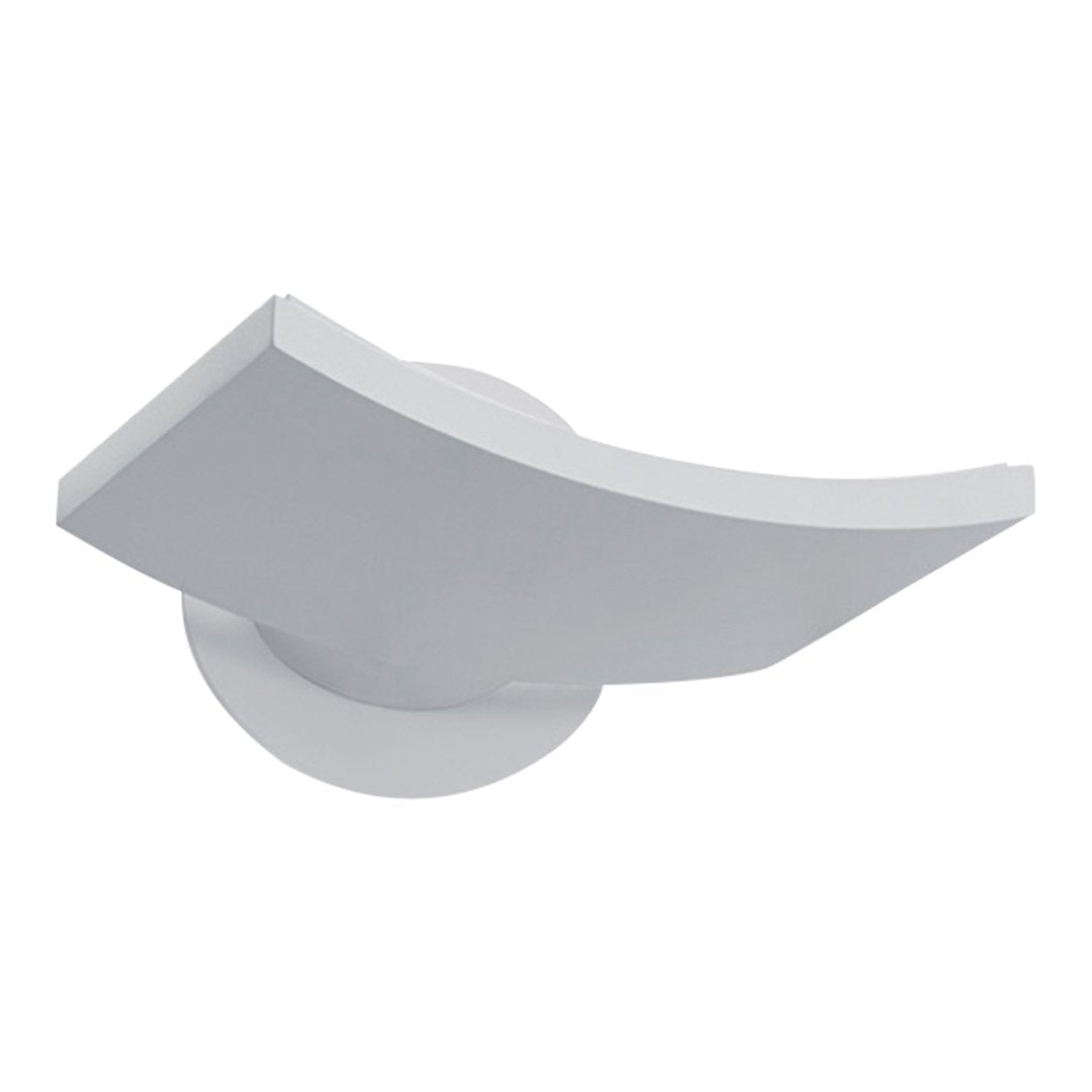 Sleek curved wall mount in smooth matte white finish, adding a modern touch to any space.
