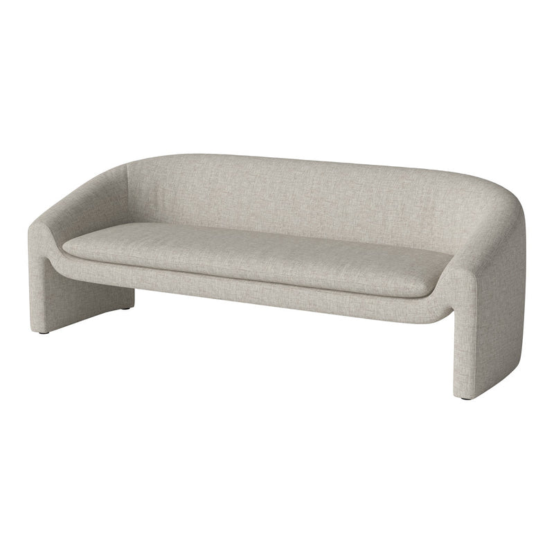 Light gray modern sofa with a textured fabric pattern, featuring a minimalist curved design.