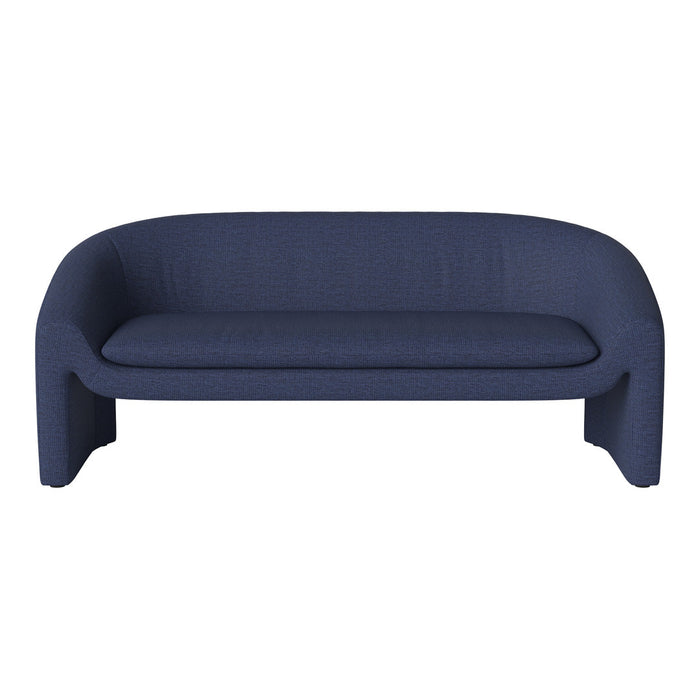 Navy blue sofa with a textured, woven pattern, offering a sleek and modern aesthetic for any living space.