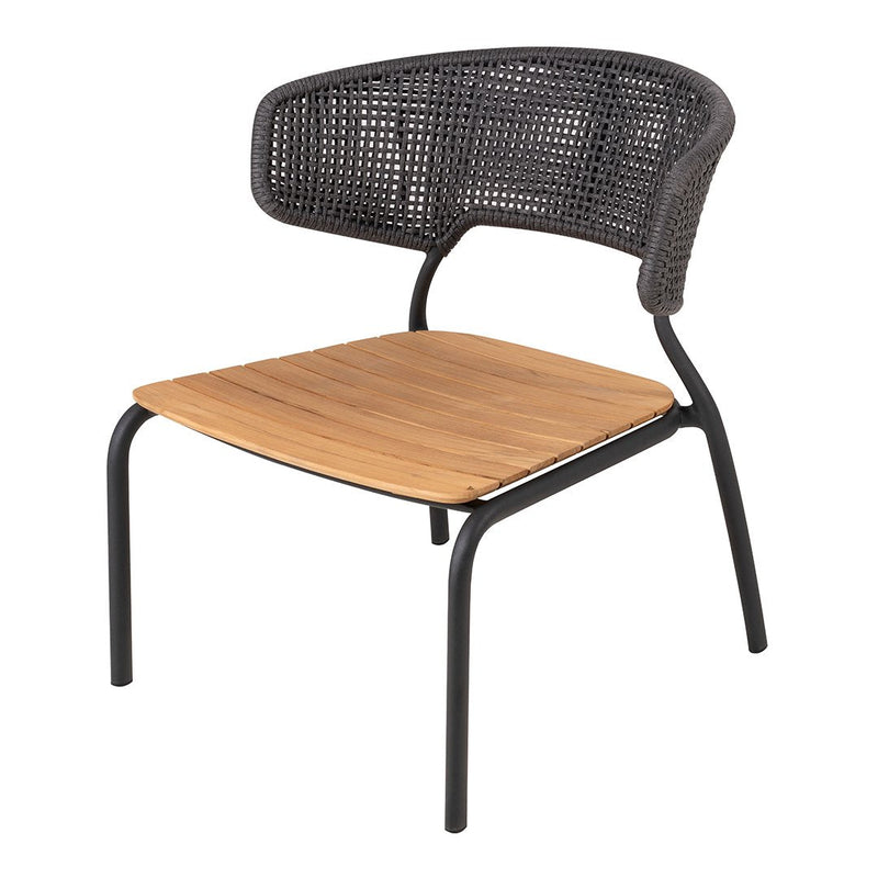 Black rattan chair with a natural bamboo seat, featuring a sleek minimalist design and a modern aesthetic.