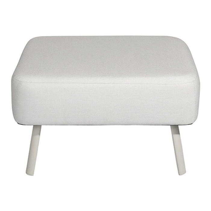 White ottoman with smooth, minimalist design and light wooden legs, perfect for modern decor.