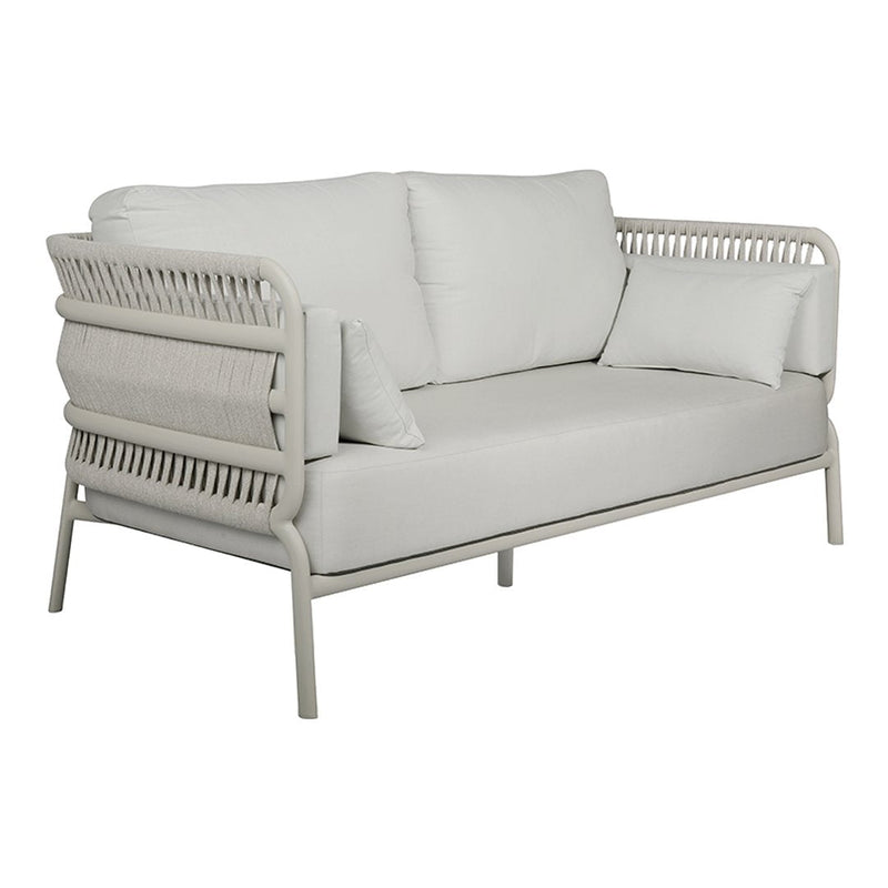 Light gray sofa with a clean, modern design and textured accents; features soft cushions for comfort.