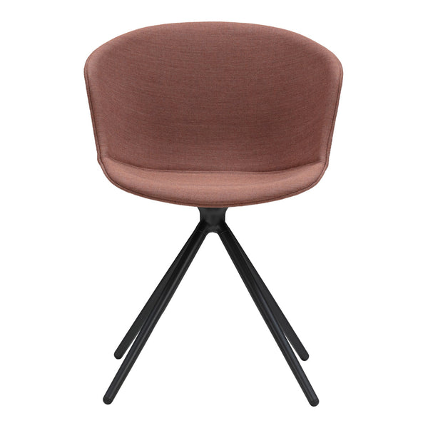 Modern chair featuring a soft rose upholstery and sleek black legs, perfect for contemporary decor.