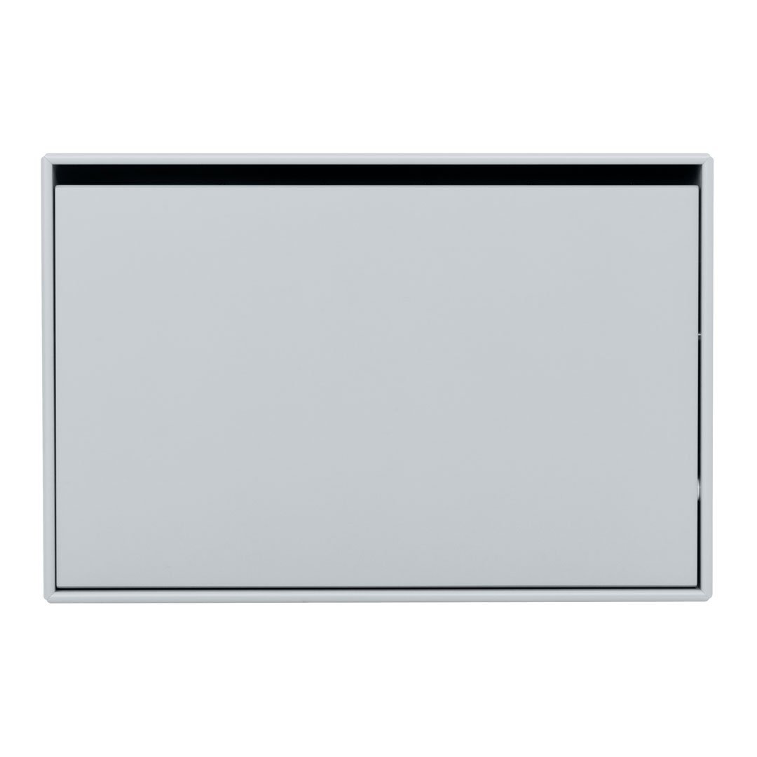 Sleek silver rectangle with a glossy surface and black trim, perfect for modern decor.