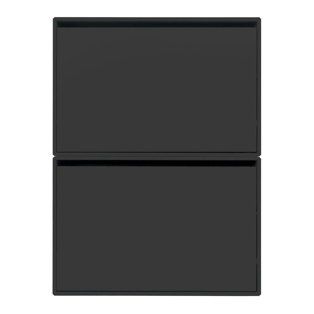 Matte black two-door refrigerator with a sleek, modern design and smooth surfaces. Ideal for contemporary kitchens.
