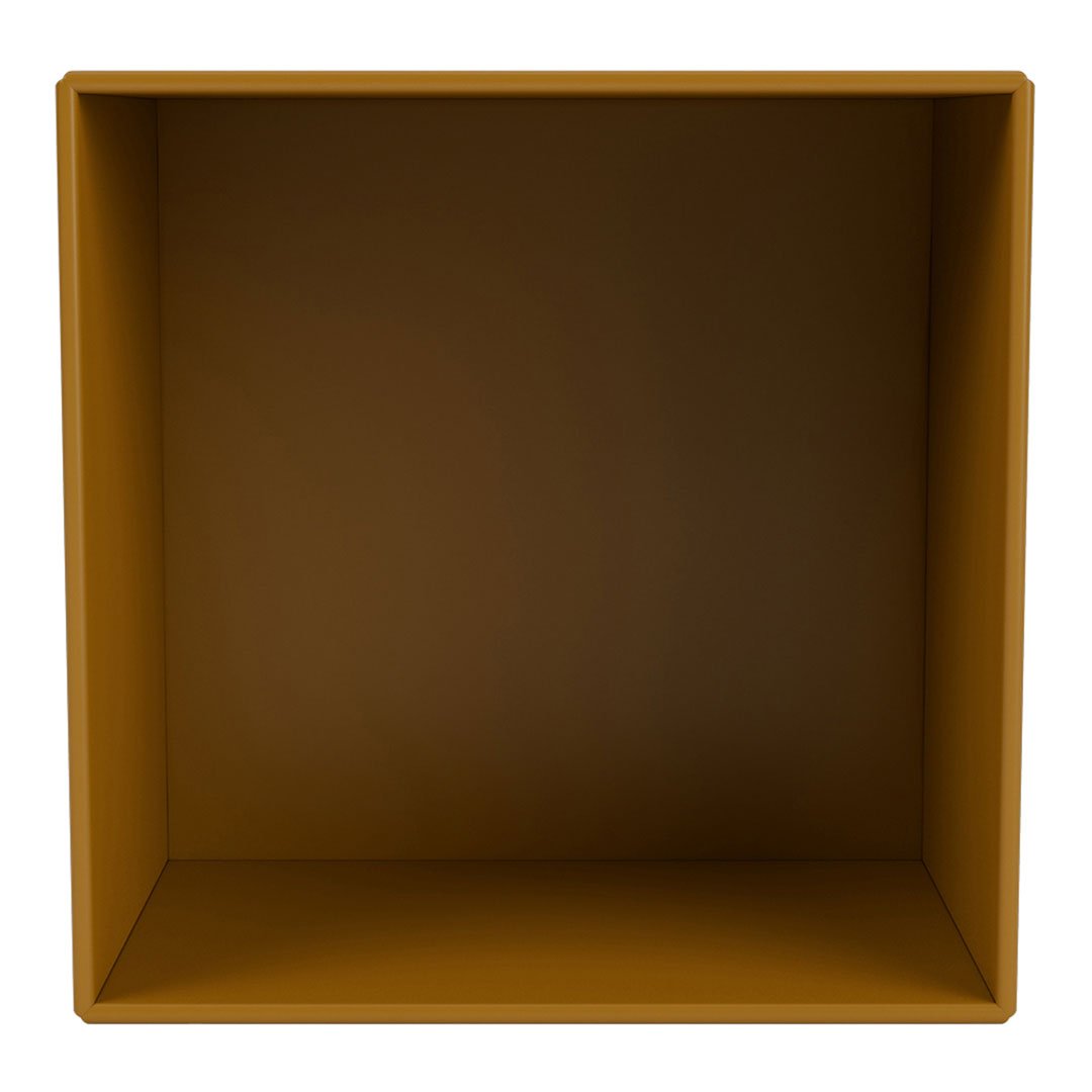 "Solid mustard yellow square box with a smooth matte finish, featuring a minimalist design."