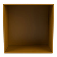"Solid mustard yellow square box with a smooth matte finish, featuring a minimalist design."