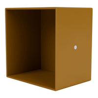 Solid mustard yellow storage cube with a minimalist design and a single white dot accent.