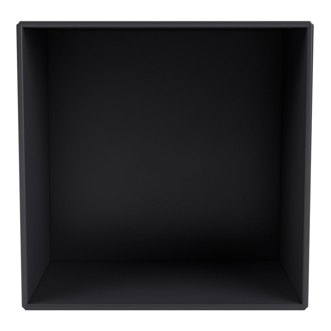 Solid black square storage box with a smooth, matte finish interior and exterior. Ideal for minimalistic decor.