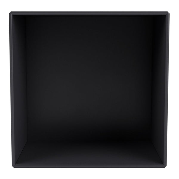Solid black square storage box with a smooth, matte finish interior and exterior. Ideal for minimalistic decor.