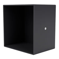 Black minimalist cube storage box with a smooth matte finish and a small metallic dot accent.
