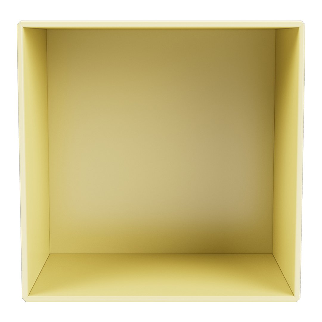 "Solid pale yellow square storage box with a smooth finish and no patterns."