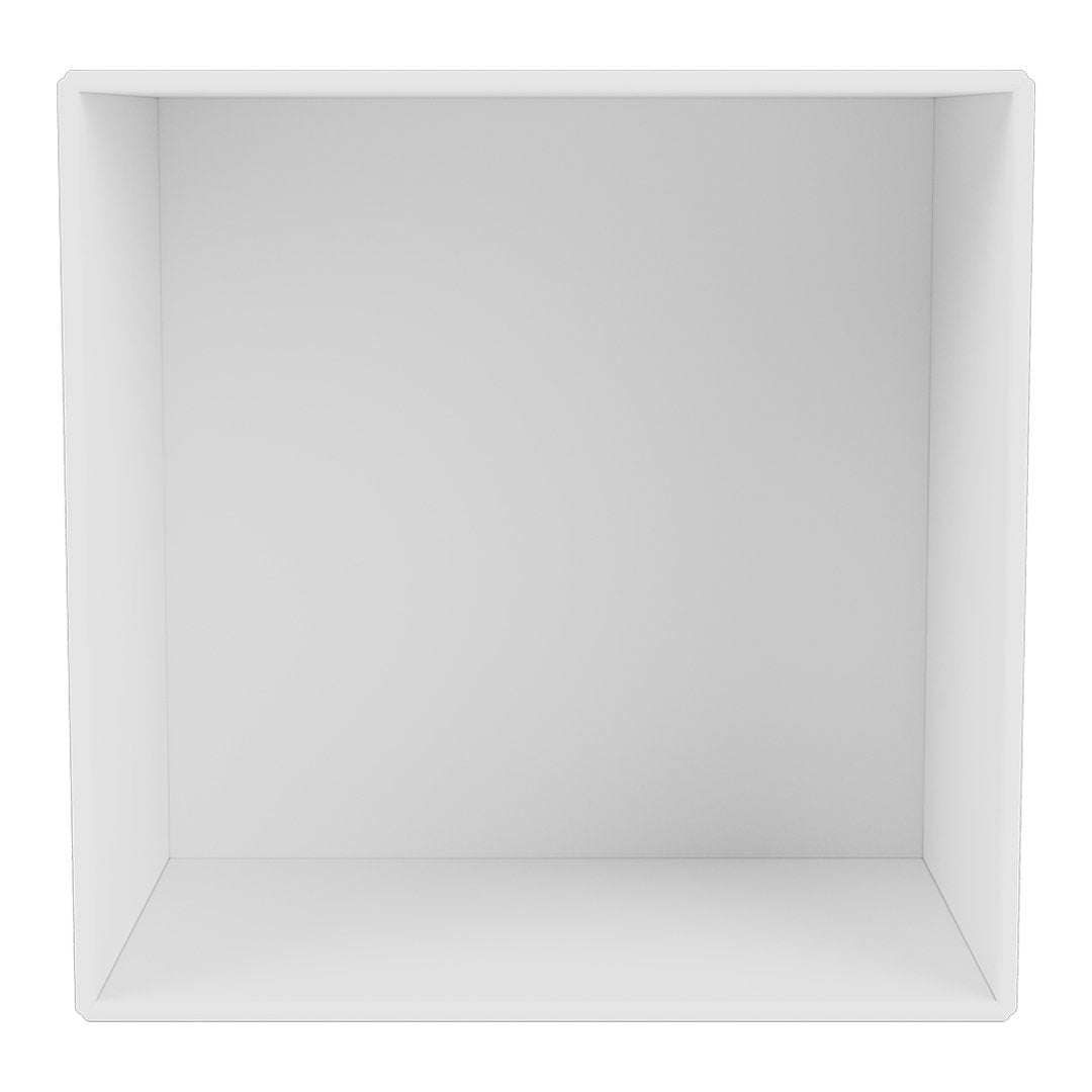 White minimalist cube storage unit with clean lines and a smooth finish, perfect for modern decor.