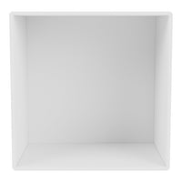 White minimalist cube storage unit with clean lines and a smooth finish, perfect for modern decor.