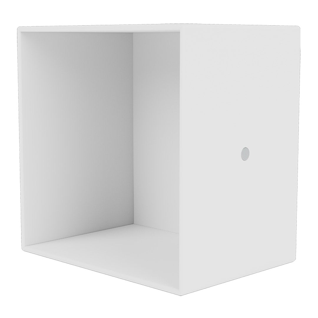 Plain white cube shelf with a smooth, clean surface and a small circular hole. Ideal for modern decor.