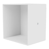 Plain white cube shelf with a smooth, clean surface and a small circular hole. Ideal for modern decor.