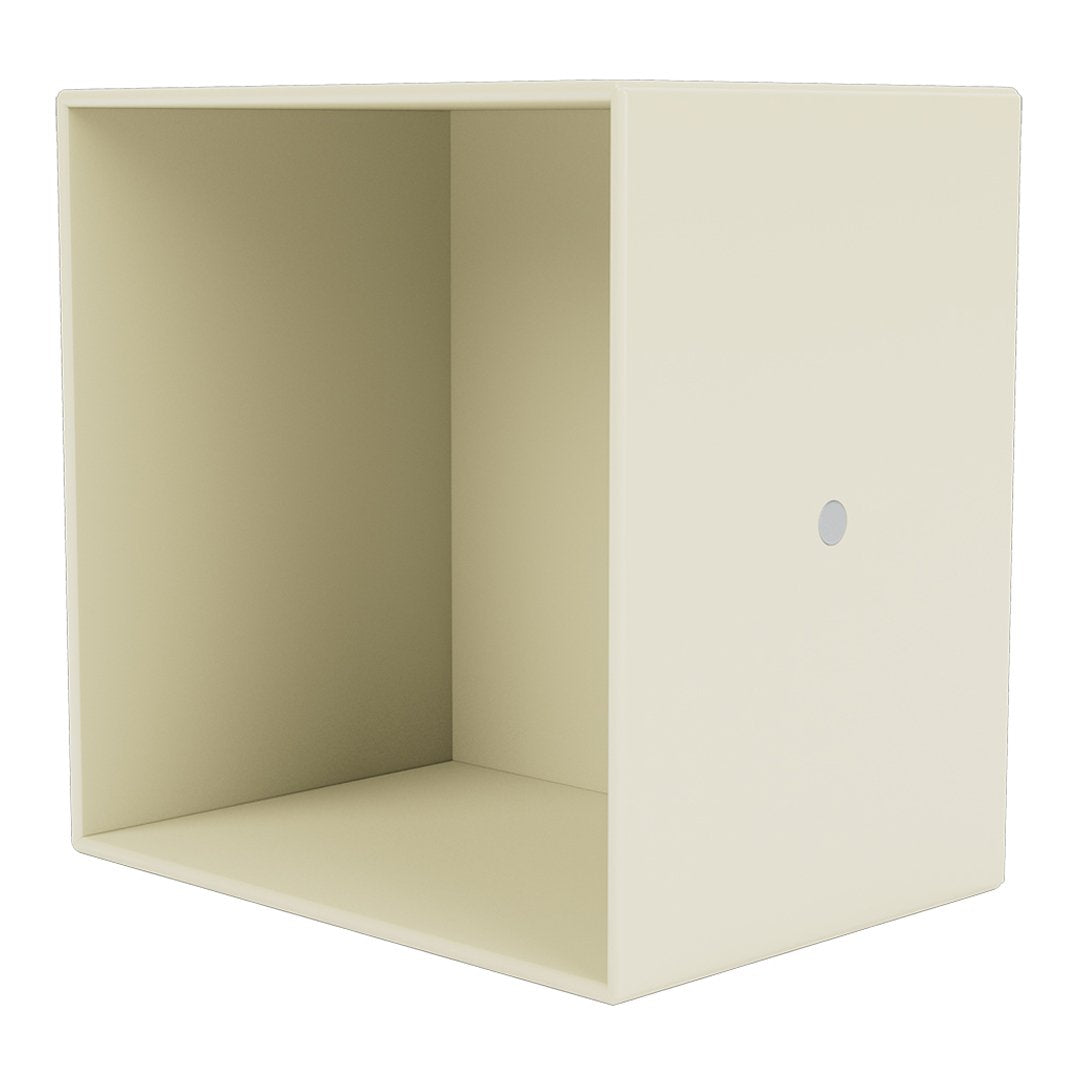 Cream-colored cube storage box with a smooth, solid surface and a small round hole on one side.