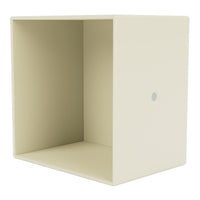 Cream-colored cube storage box with a smooth, solid surface and a small round hole on one side.