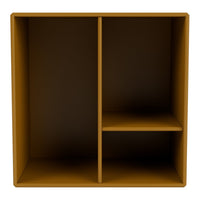 Brown rectangular shelf with two sections, featuring a sleek, modern design. Ideal for stylish home organization.