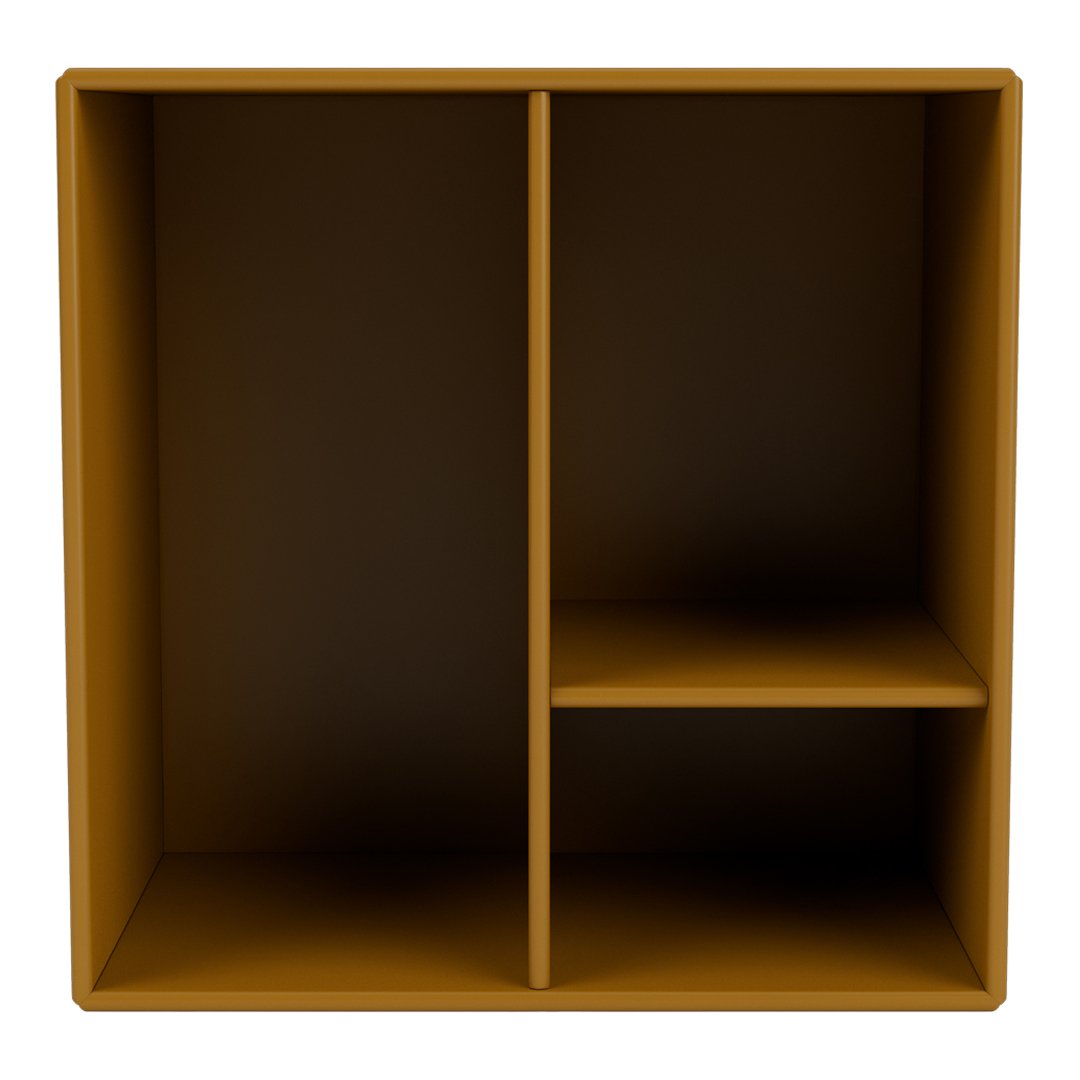 Brown rectangular shelf with two sections, featuring a sleek, modern design. Ideal for stylish home organization.