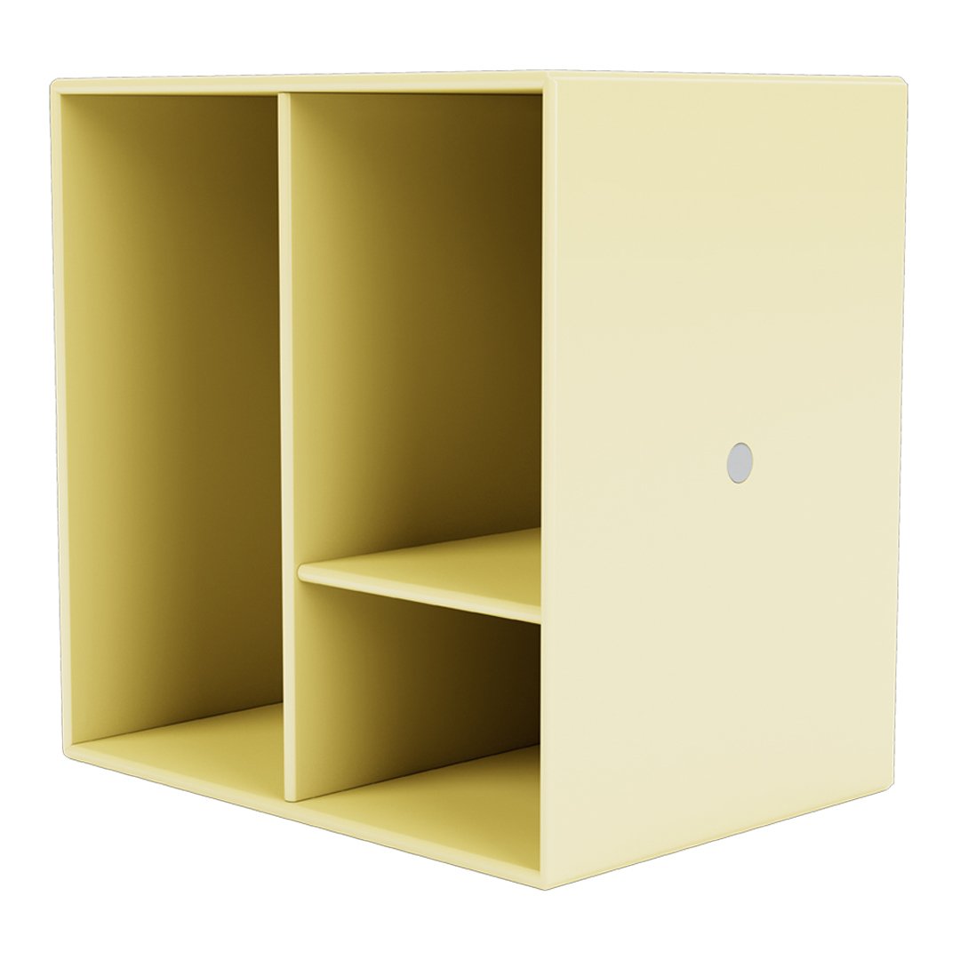 Yellow modern storage unit with two compartments and a minimalistic design. Perfect for organizing any space.