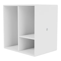 Minimalist white cube storage unit with two compartments and smooth, clean lines. Perfect for modern decor.