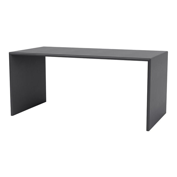 Sleek black minimalist desk with a smooth, matte finish and clean lines, perfect for modern workspaces.