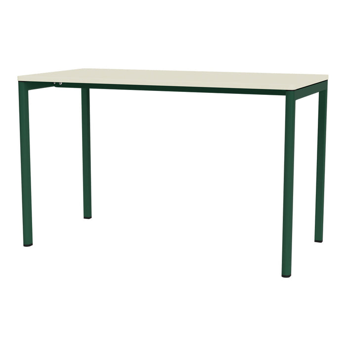 Green metal frame table with a smooth, light-colored top, perfect for contemporary decor.