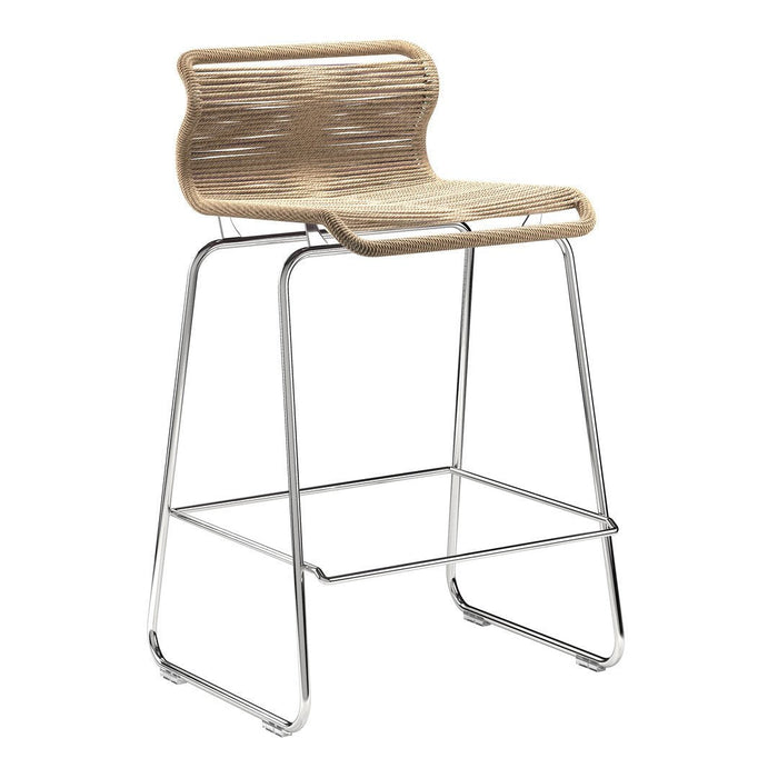 Beige woven seat with textured pattern on a sleek chrome frame. Ideal for modern interiors.