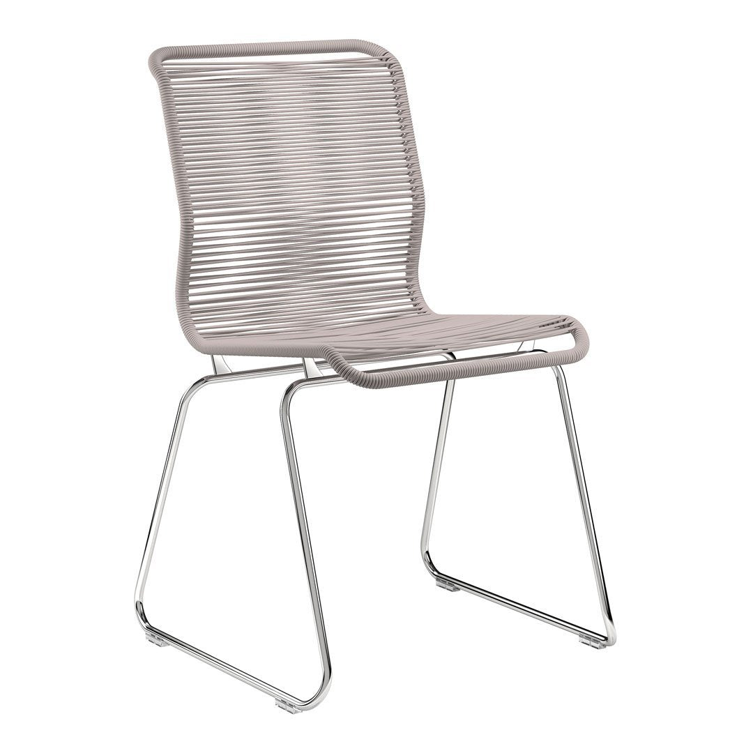 Light grey chair with subtle ribbed pattern and sleek chrome legs, perfect for modern decor.